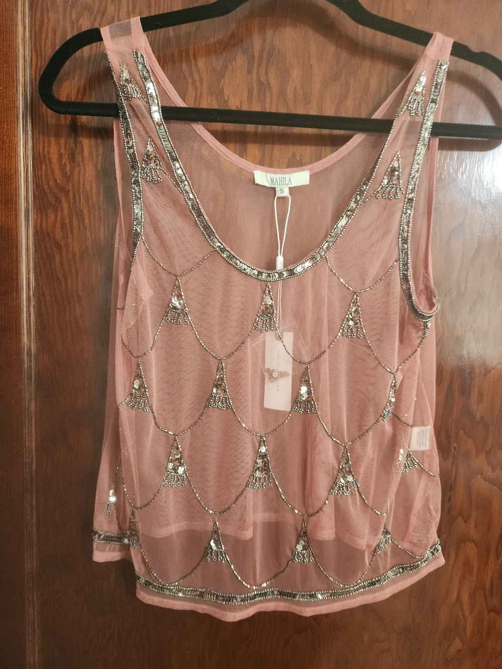 NWT Anthropologie Mahila Beaded Sheer Mesh Tank Top - Size S